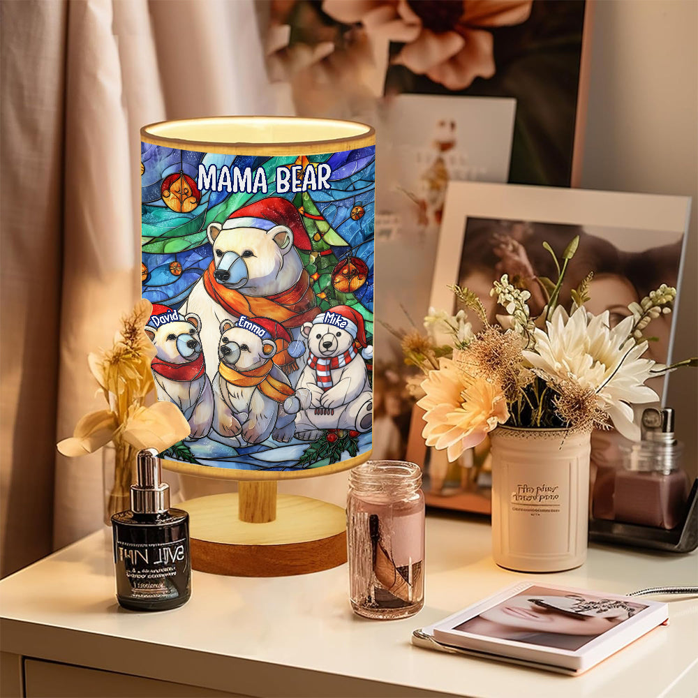 Mama Bear - Personalized Mother Table Lamp With Wood Base