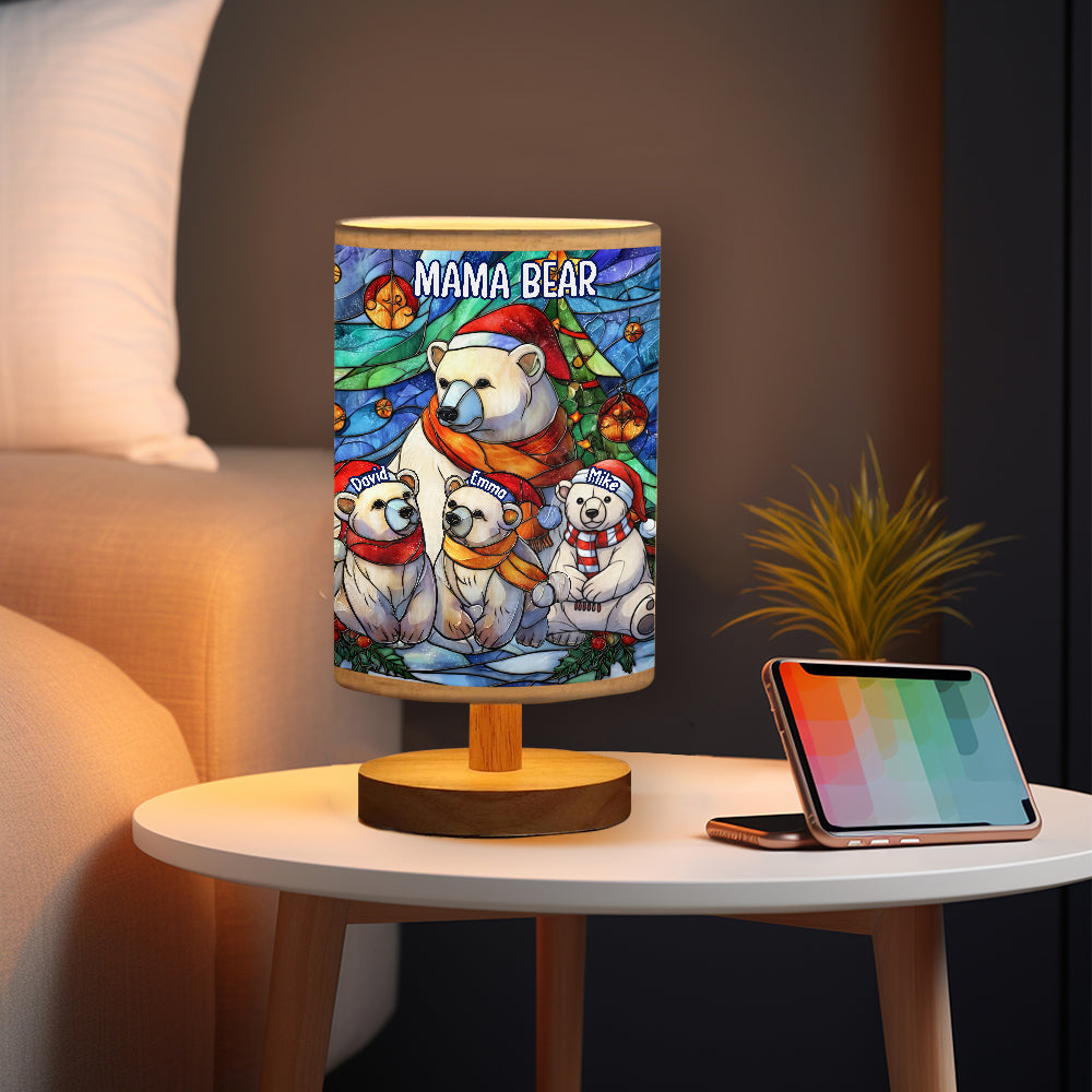Mama Bear - Personalized Mother Table Lamp With Wood Base