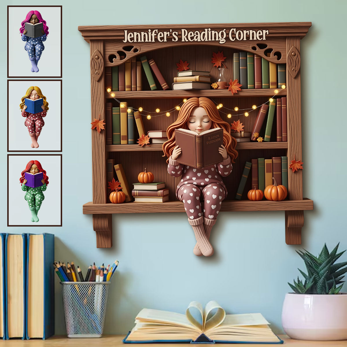 Reading Corner - Personalized Book Custom Shaped Wood Sign
