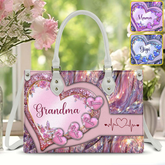 Grandma's Mom's Sweethearts - Personalized Grandma Leather Handbag