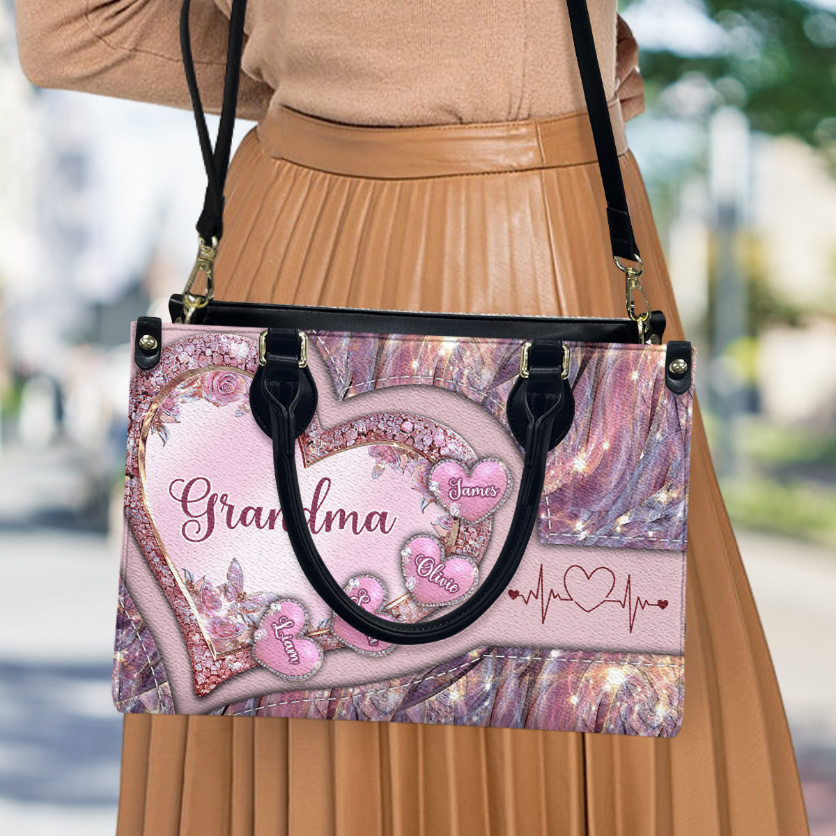 Grandma's Mom's Sweethearts - Personalized Grandma Leather Handbag