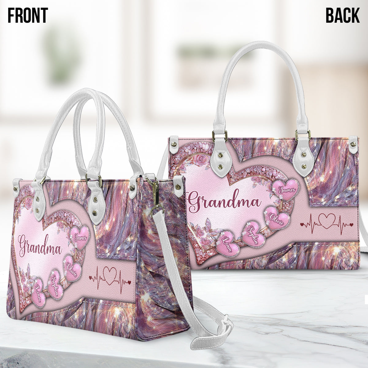 Grandma's Mom's Sweethearts - Personalized Grandma Leather Handbag