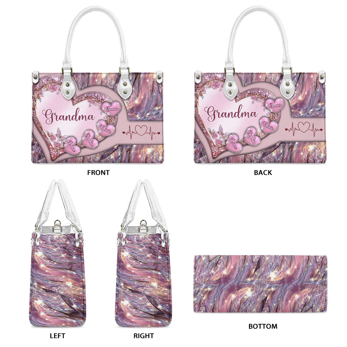 Grandma's Mom's Sweethearts - Personalized Grandma Leather Handbag