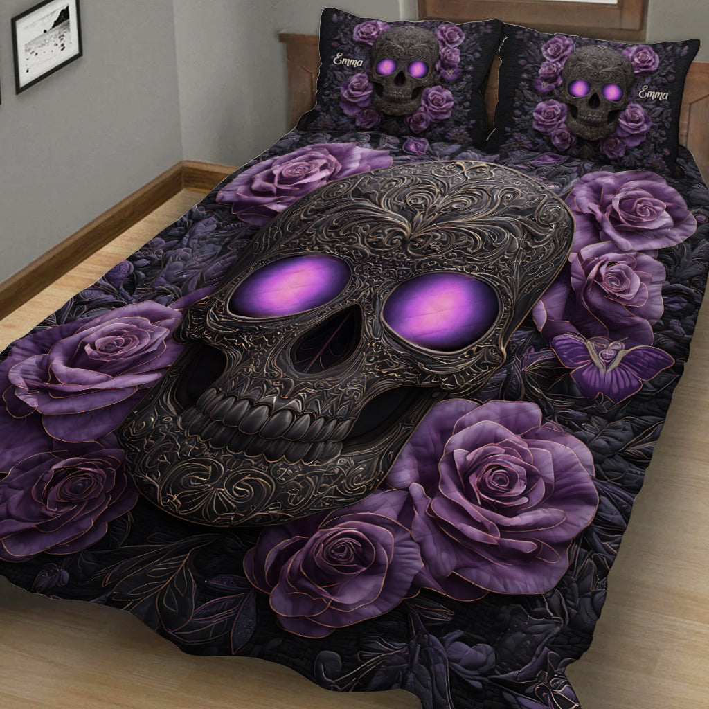 Skull And Roses - Personalized Skull Quilt Set