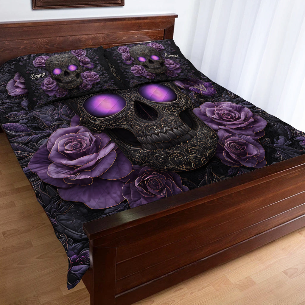 Skull And Roses - Personalized Skull Quilt Set