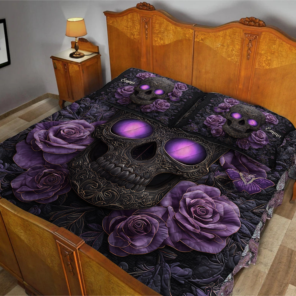 Skull And Roses - Personalized Skull Quilt Set