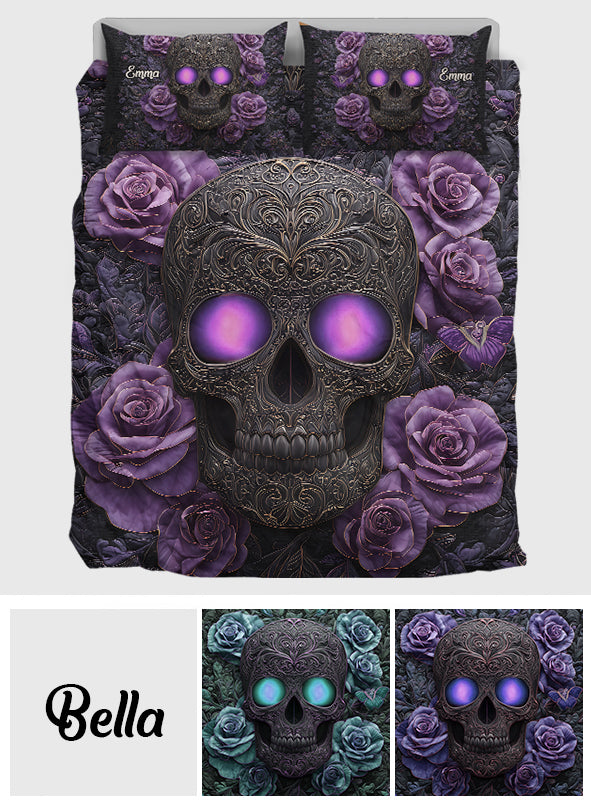 Skull And Roses - Personalized Skull Quilt Set