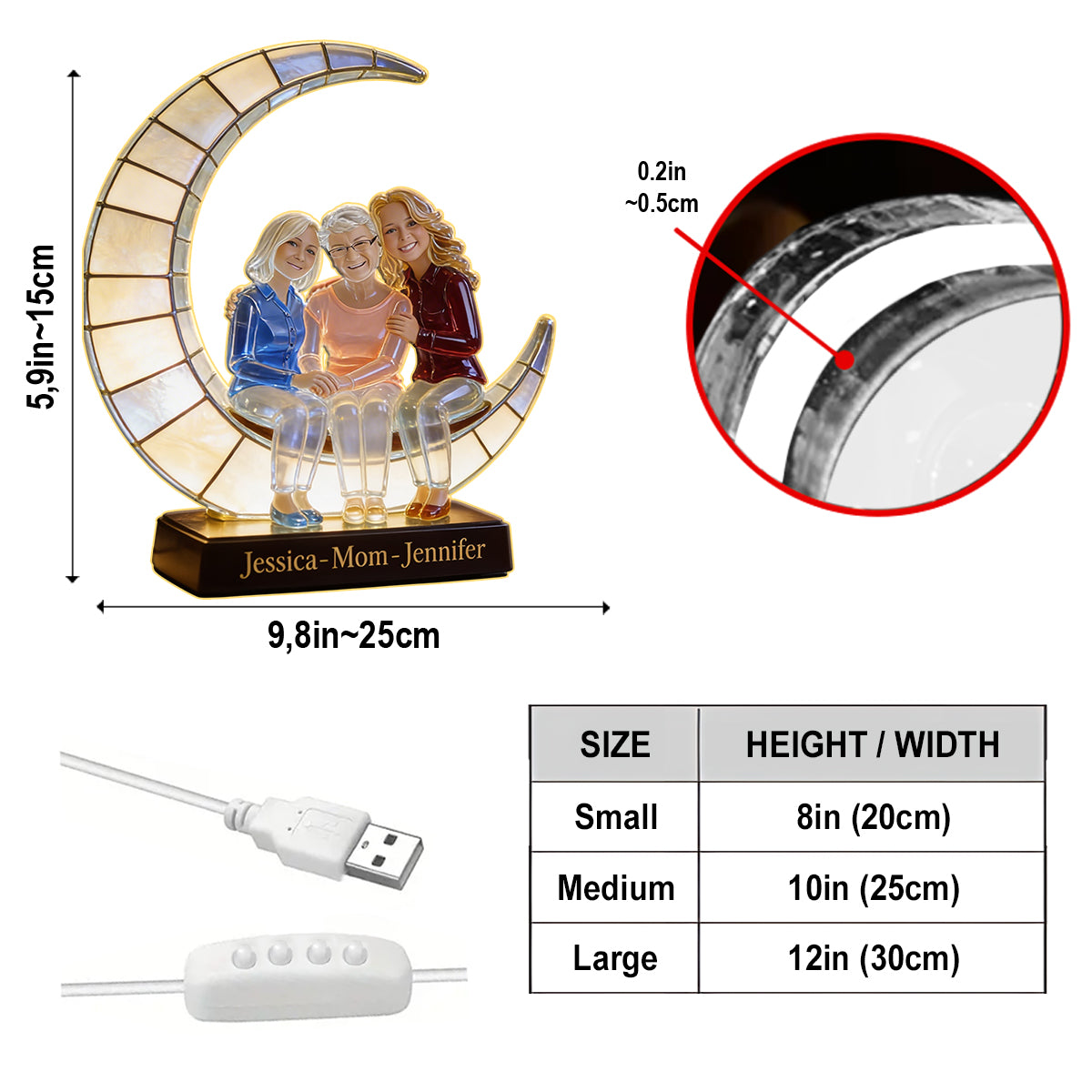 Crescent Moon Lamp - I Love You - Personalized Mother Acrylic LED Night Light