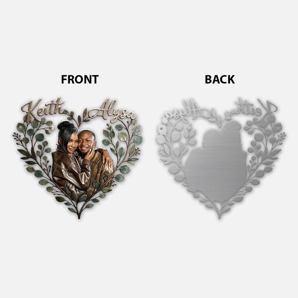 Eucalyptus Heart Metal Wall Art - Personalized Couple 3D Printed Cut Metal Sign