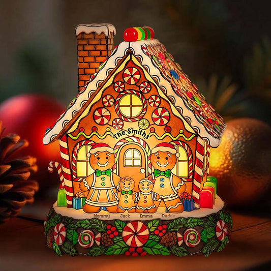 Merry Christmas Gingerbread Red Truck - Personalized Family Acrylic LED Night Light