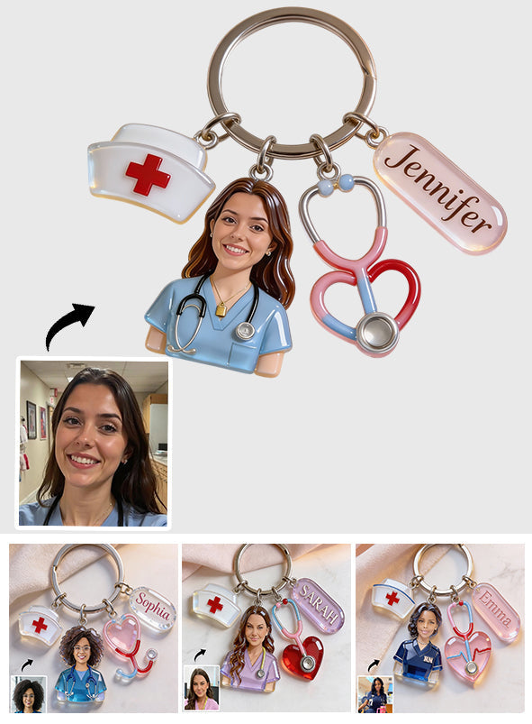 Custom Any Photo - Personalized Nurse Keychain With Charms