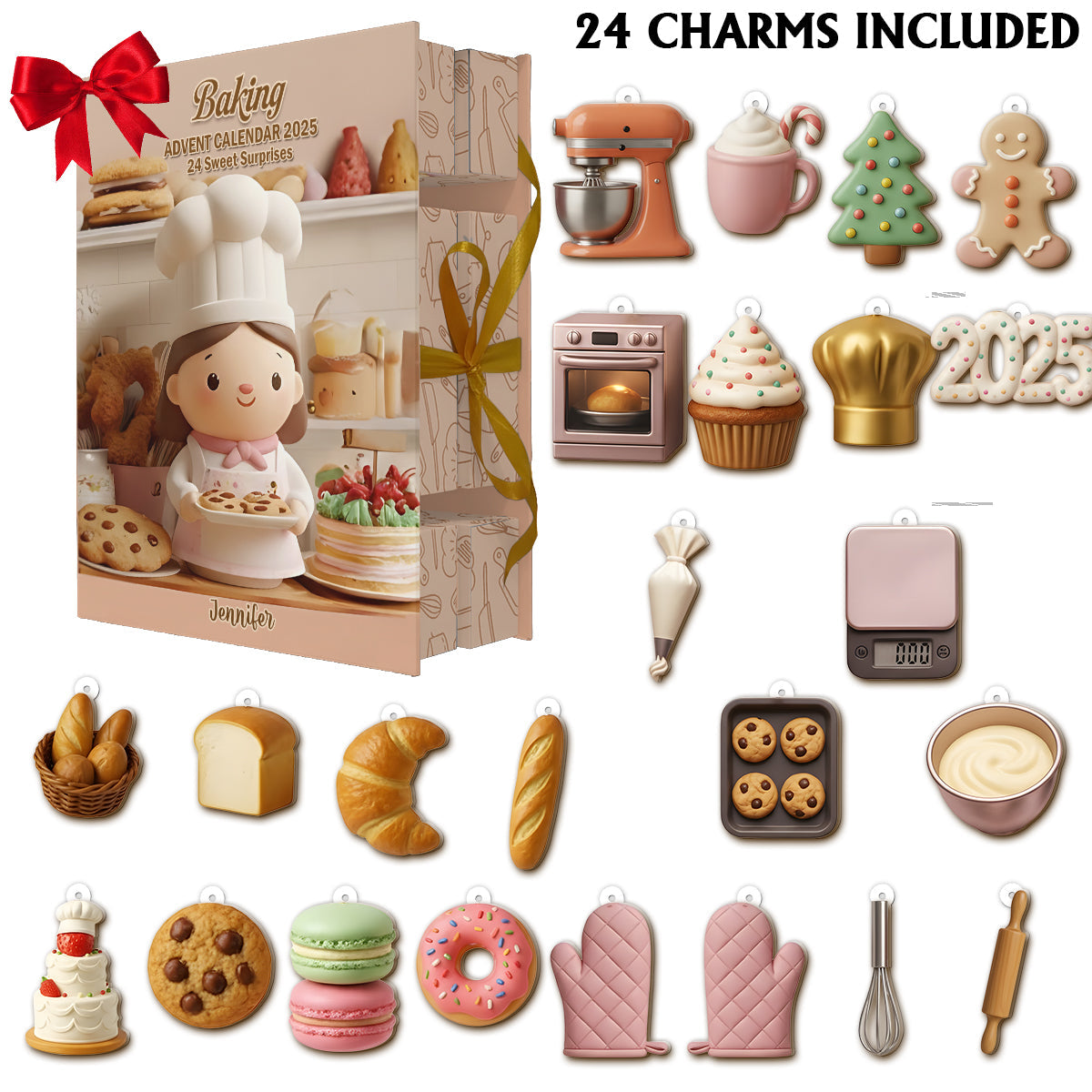 Love Baking - Personalized Baking Folded Advent Calendar With Ornaments