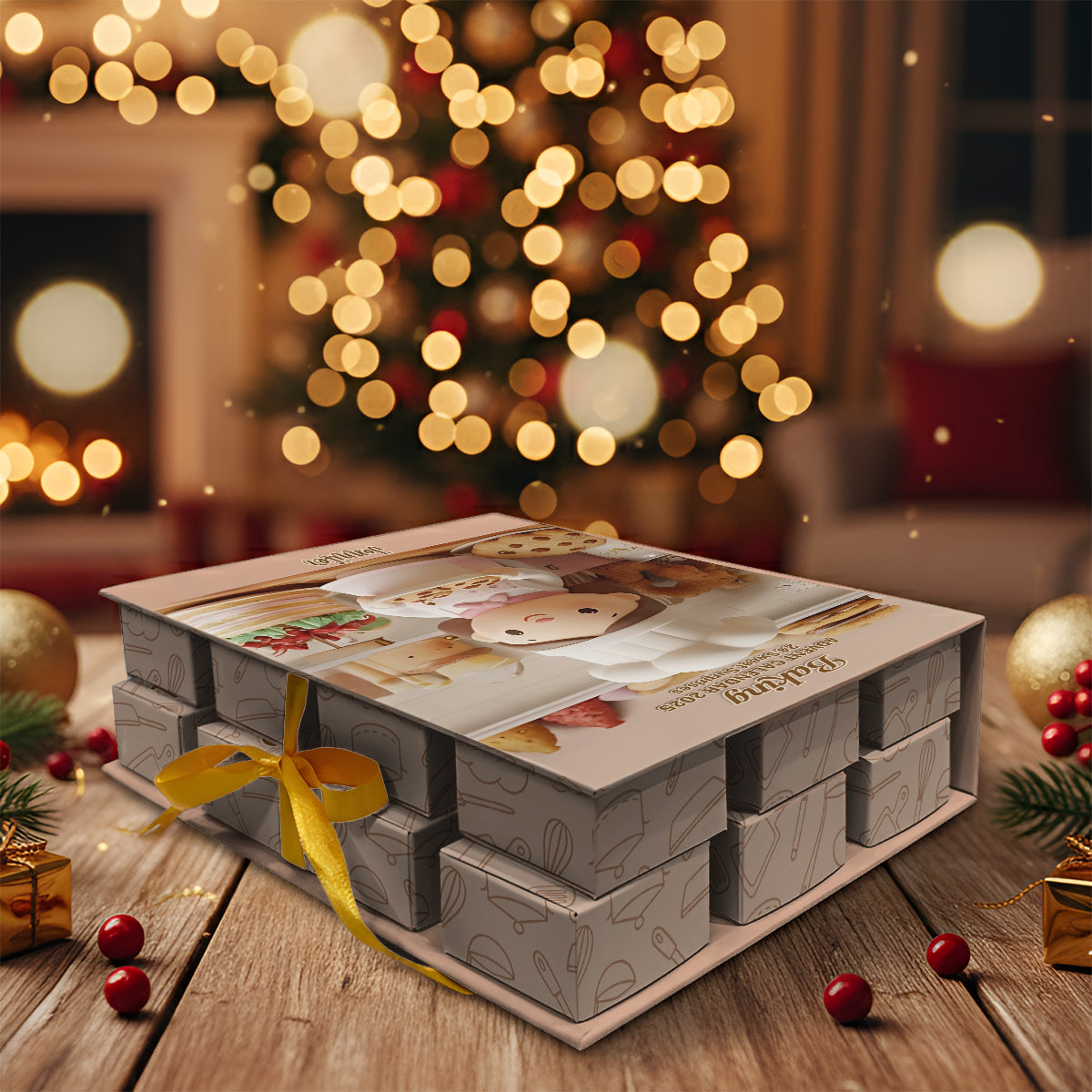 Love Baking - Personalized Baking Folded Advent Calendar With Ornaments