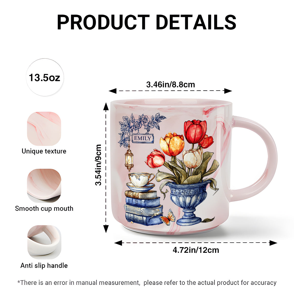 Nostalgic Tulips, Books, And Tea - Personalized Book Marble Mug