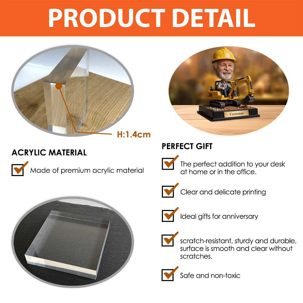 Excavator Tractor, Construction Theme - Personalized Custom Shaped Acrylic Plaque