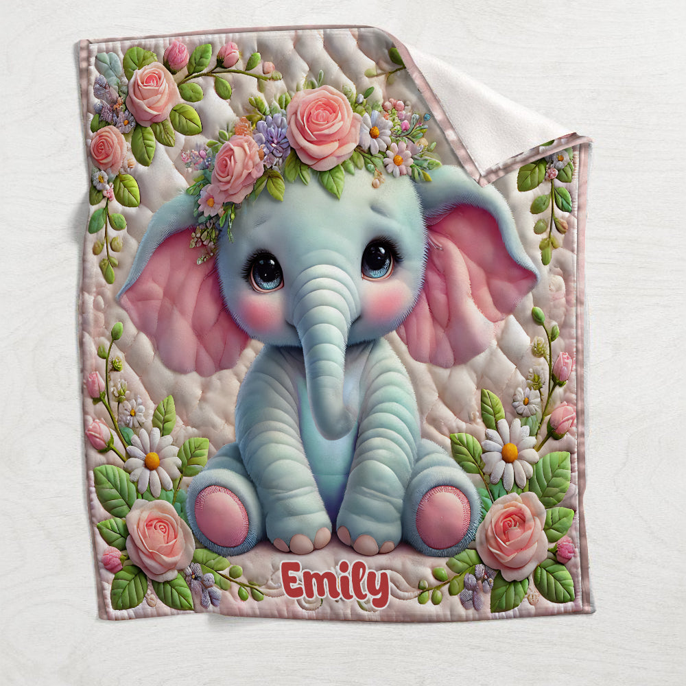 Adorable Elephant - Personalized Elephant Blanket