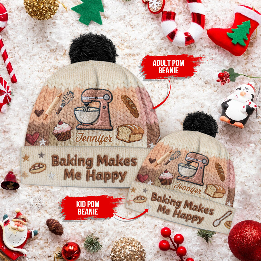 Baking Makes Me Happy - Personalized Baking Beanie Hat