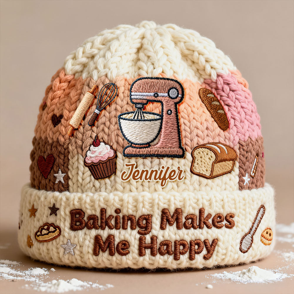 Baking Makes Me Happy - Personalized Baking Beanie Hat
