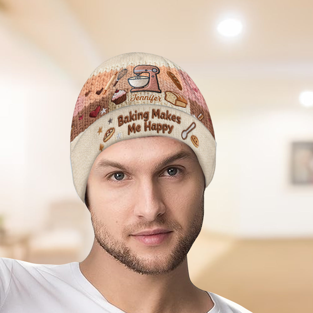 Baking Makes Me Happy - Personalized Baking Beanie Hat