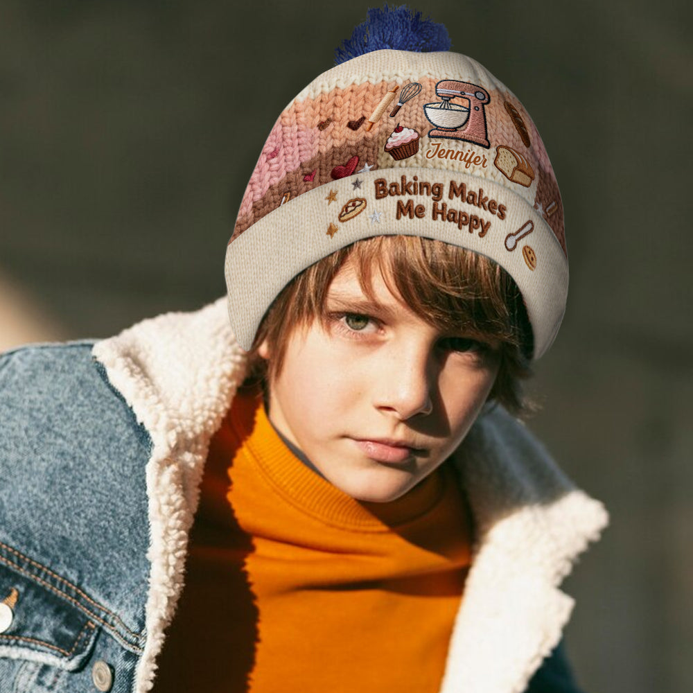 Baking Makes Me Happy - Personalized Baking Beanie Hat