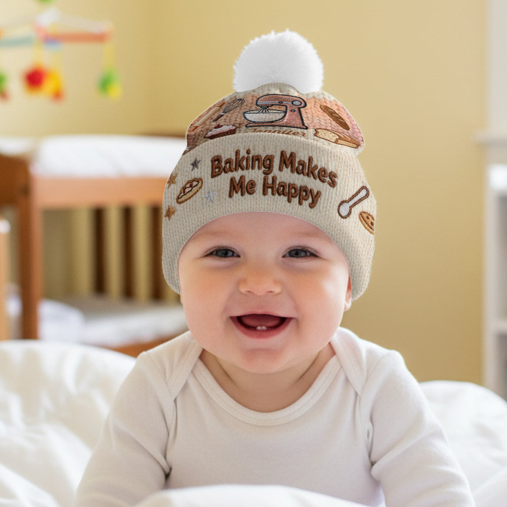 Baking Makes Me Happy - Personalized Baking Beanie Hat