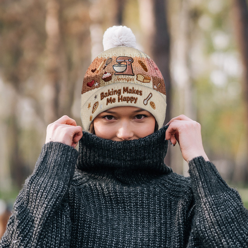 Baking Makes Me Happy - Personalized Baking Beanie Hat