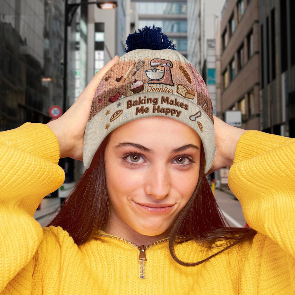 Baking Makes Me Happy - Personalized Baking Beanie Hat