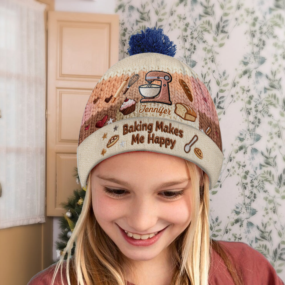 Baking Makes Me Happy - Personalized Baking Beanie Hat