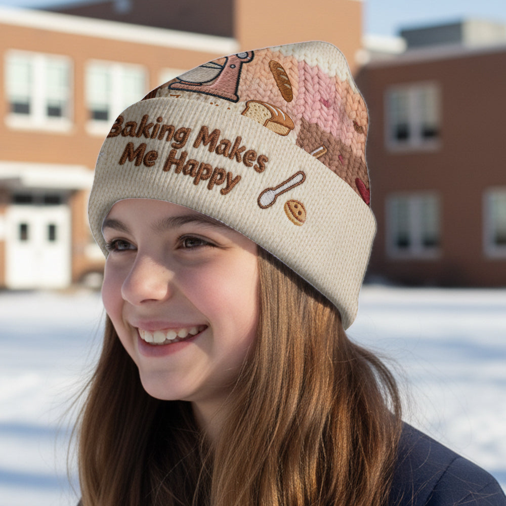 Baking Makes Me Happy - Personalized Baking Beanie Hat