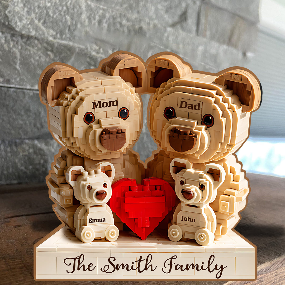 Lovely Bear Family - Personalized Family Custom Shaped Wood Plaque