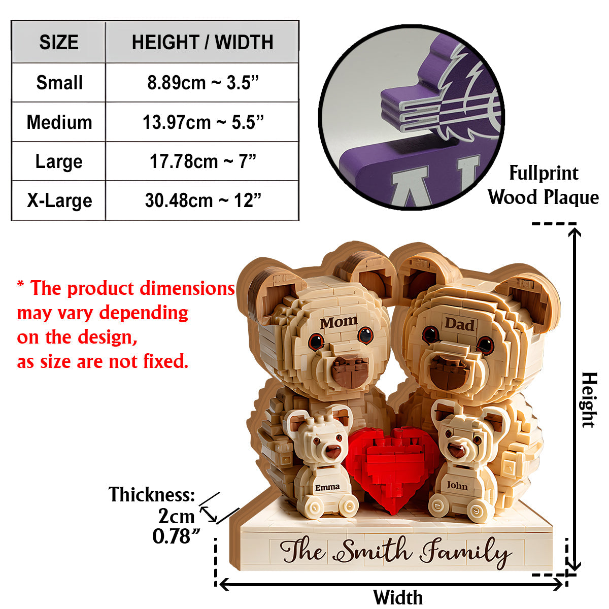 Lovely Bear Family - Personalized Family Custom Shaped Wood Plaque