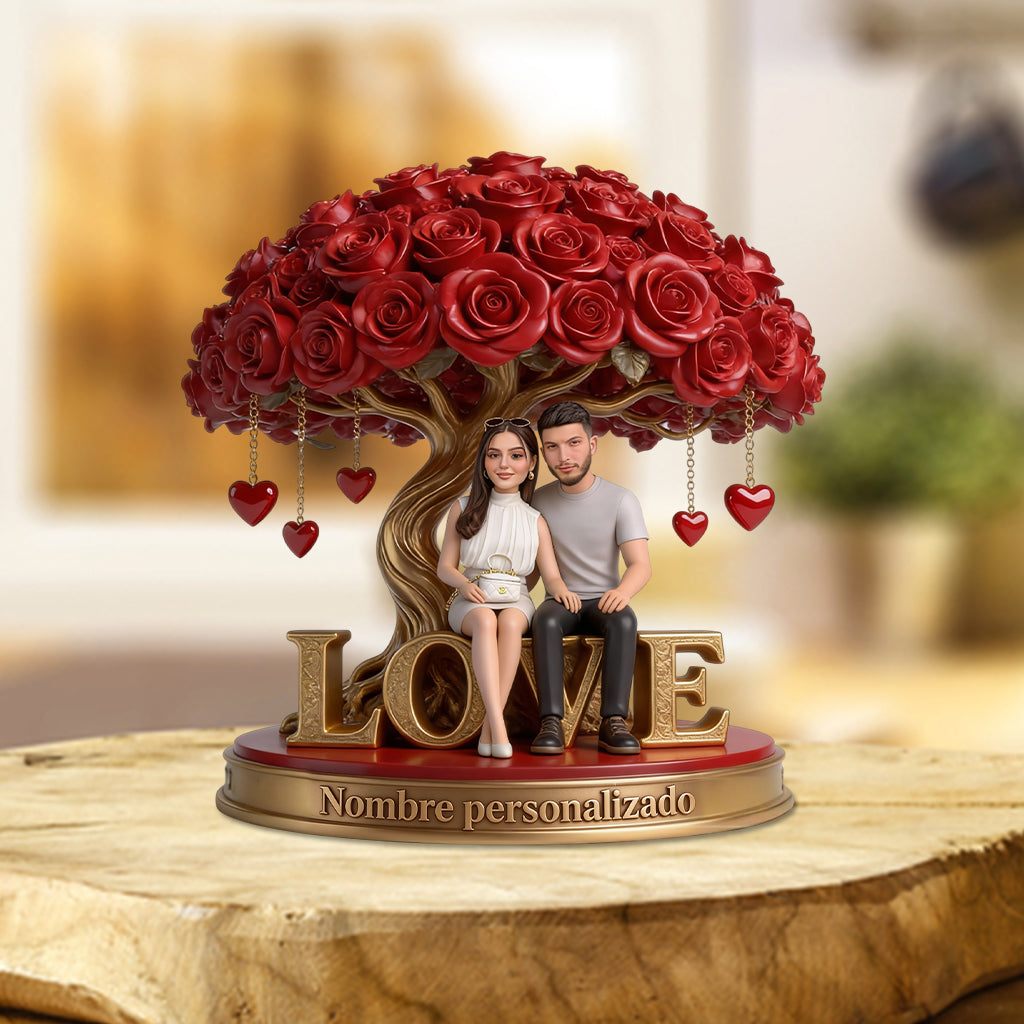 Figura De Pareja Personalizada Bajo Un Árbol De Rosas - Placa Acrílica Personalizada Con Forma Personalizada Para Pareja