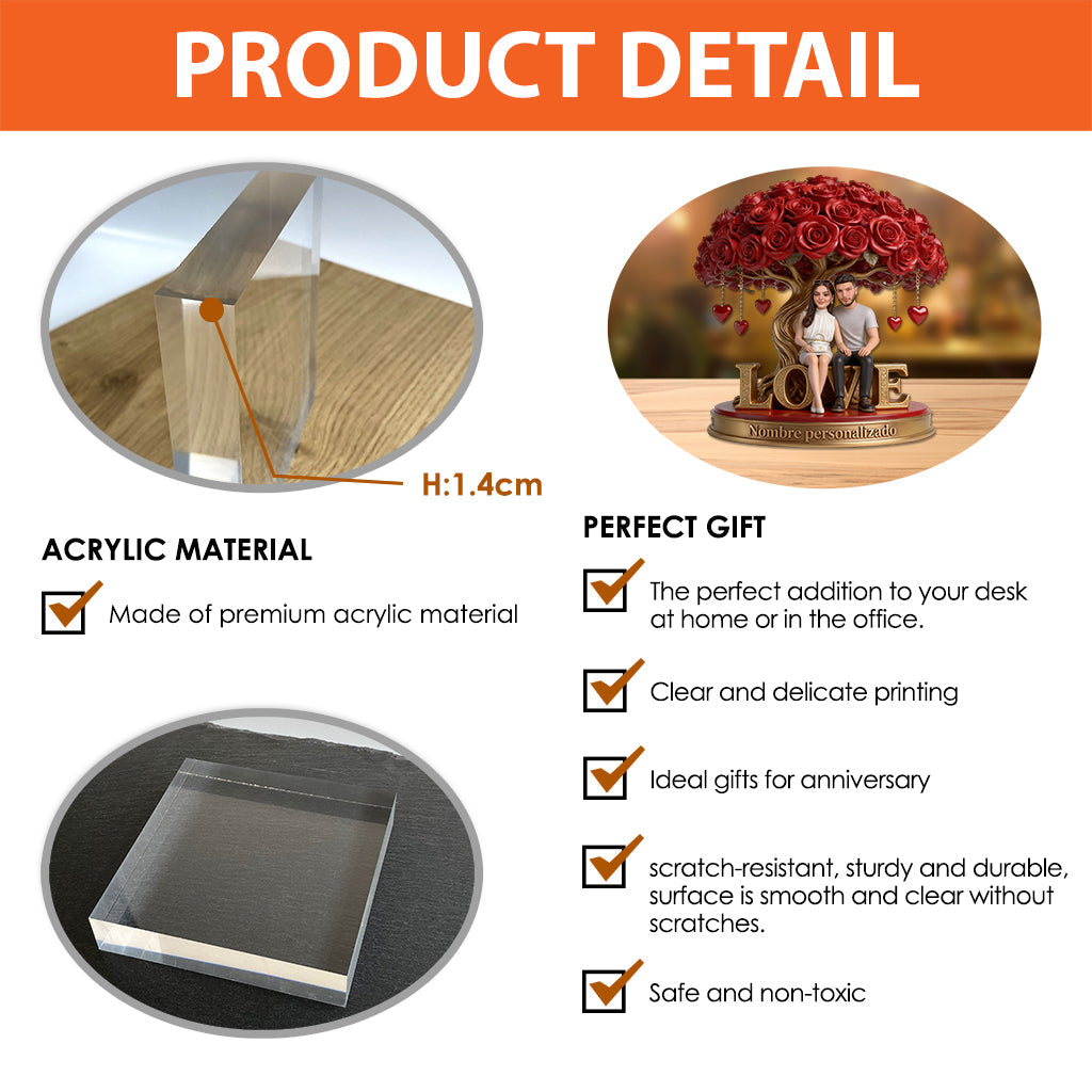 Figura De Pareja Personalizada Bajo Un Árbol De Rosas - Placa Acrílica Personalizada Con Forma Personalizada Para Pareja