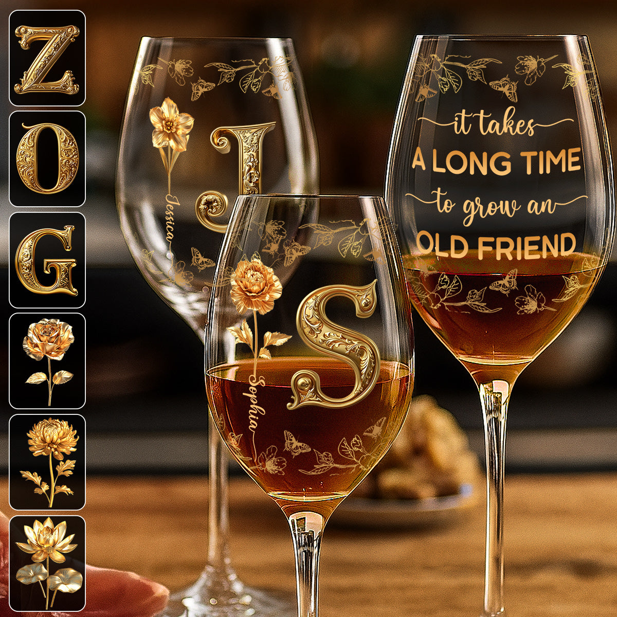 It Takes A Long Time To Grow An Old Friend - Personalized Bestie Wine Glass With Long Stem