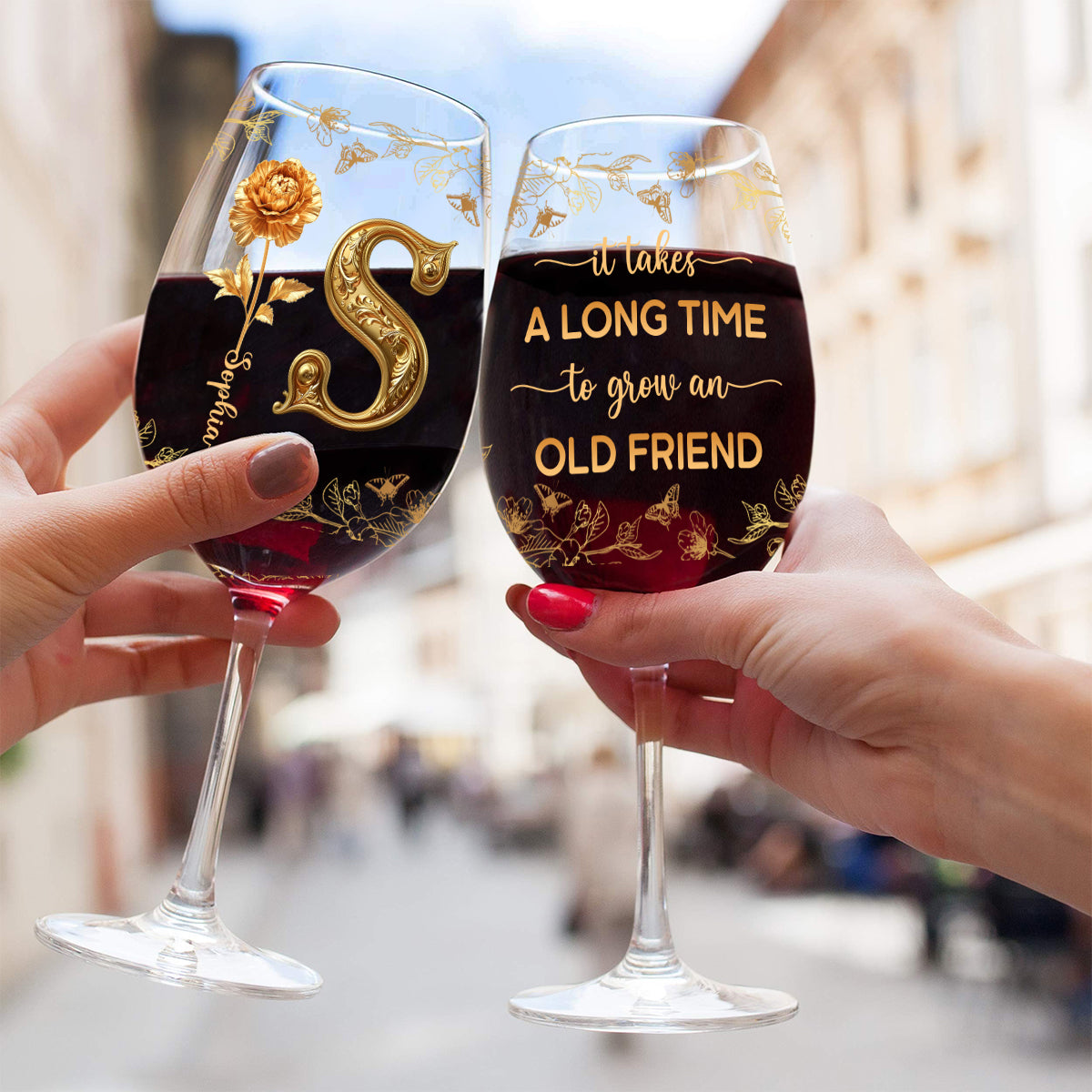 It Takes A Long Time To Grow An Old Friend - Personalized Bestie Wine Glass With Long Stem