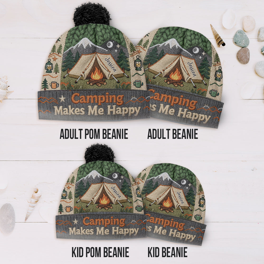 Camping Makes Me Happy - Personalized Camping Beanie Hat