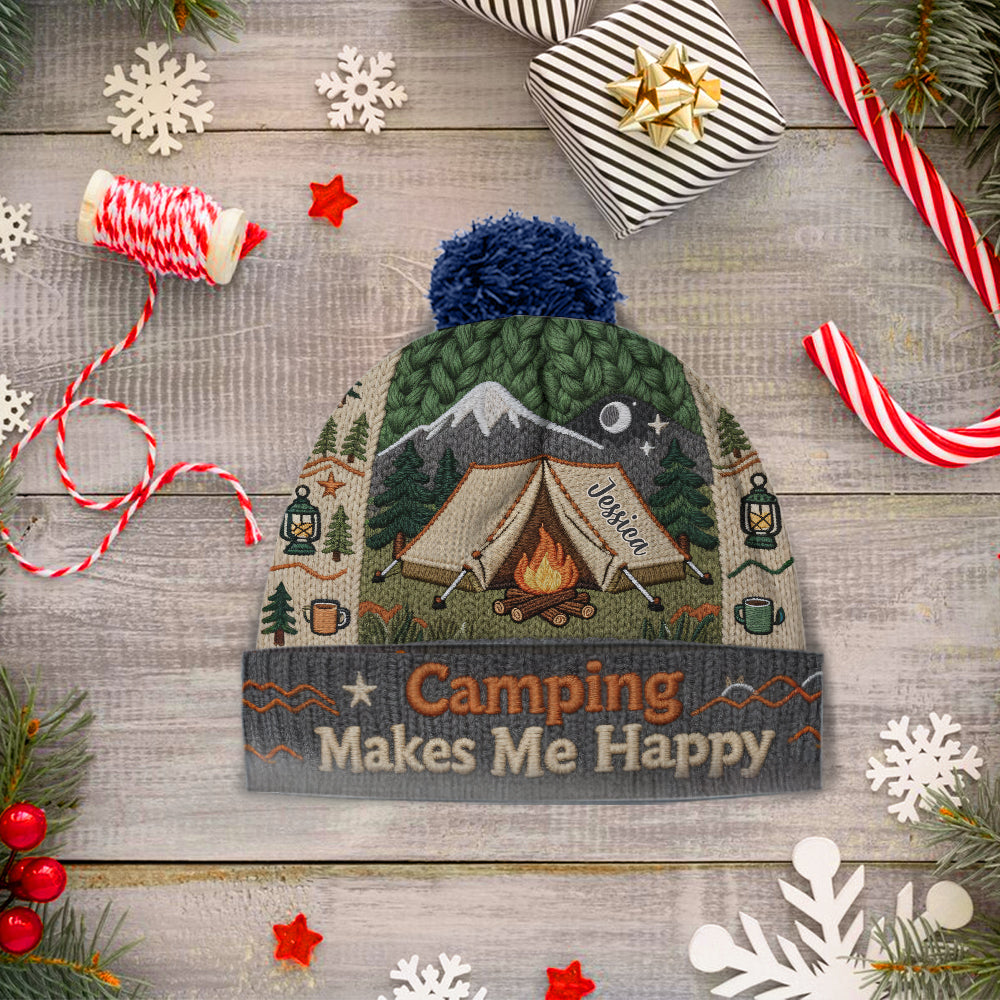 Camping Makes Me Happy - Personalized Camping Beanie Hat