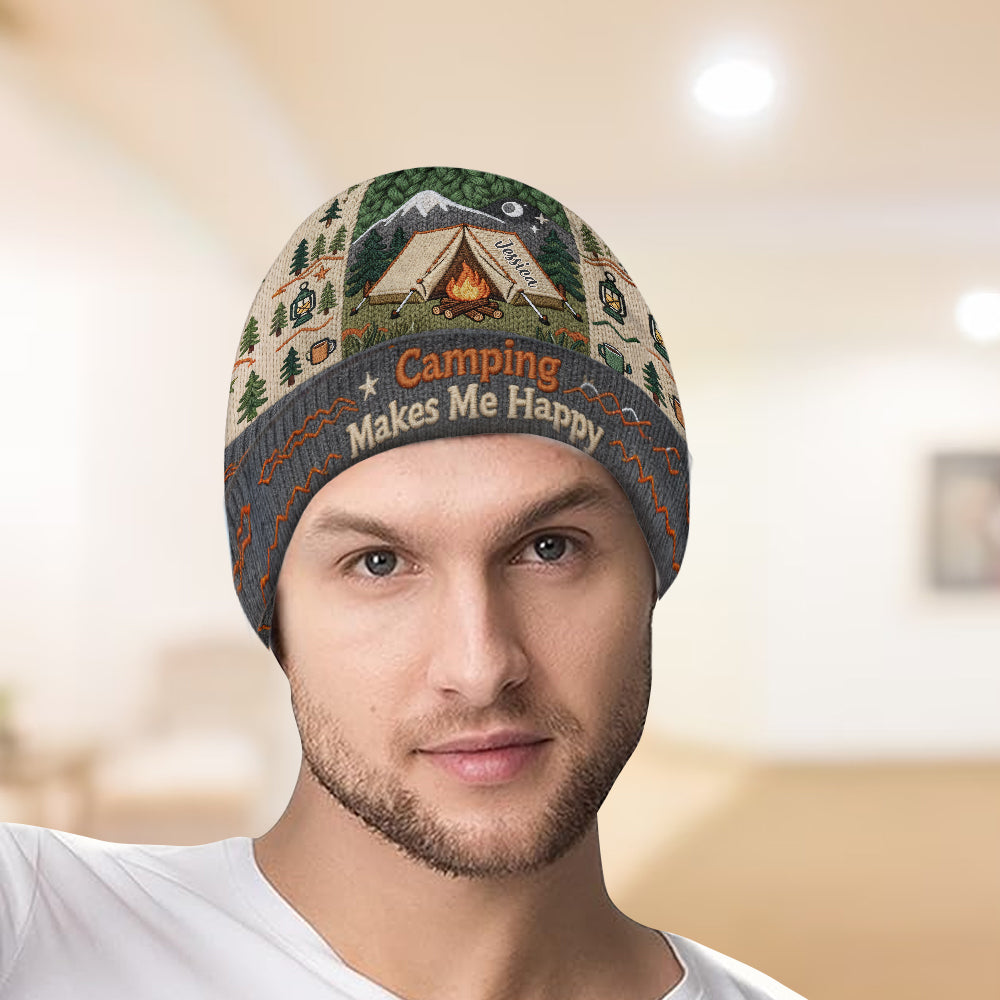 Camping Makes Me Happy - Personalized Camping Beanie Hat