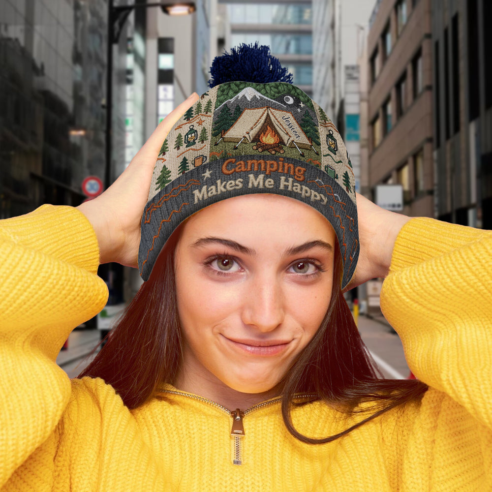 Camping Makes Me Happy - Personalized Camping Beanie Hat
