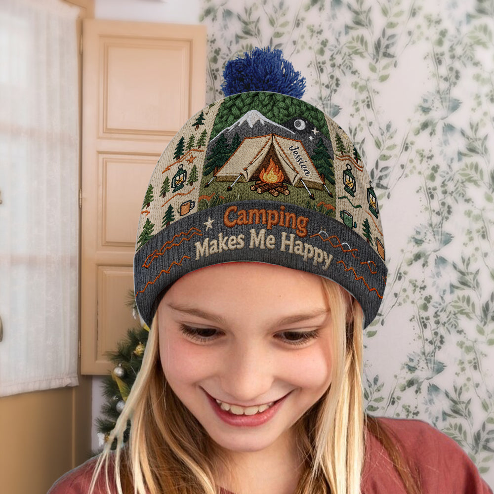 Camping Makes Me Happy - Personalized Camping Beanie Hat