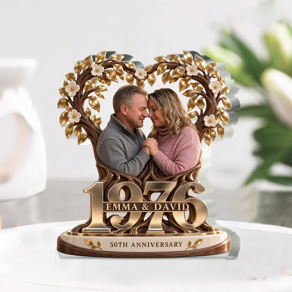 Personalized Couple Gift, Romantic Anniversary Figurine for Husband Wife with Names and Date, Boyfriend Girlfriend Gift - Personalized Couple Custom Shaped Acrylic Plaque