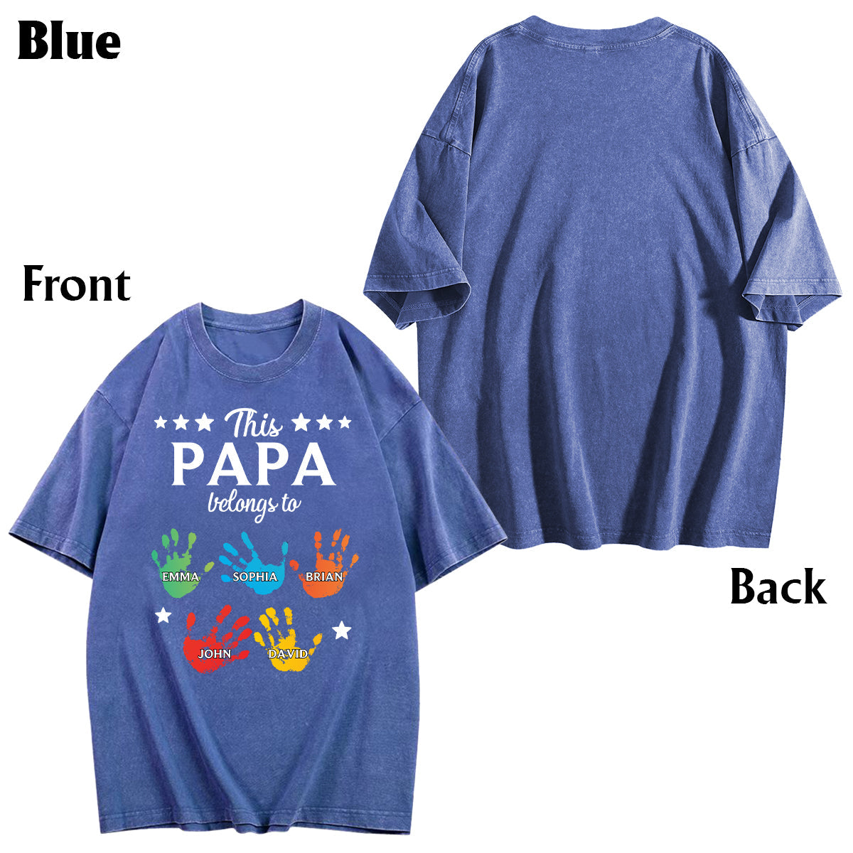 This Papa Belongs To Hands Prints - Personalized Grandpa Wash T-Shirt