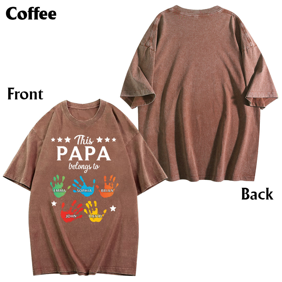 This Papa Belongs To Hands Prints - Personalized Grandpa Wash T-Shirt