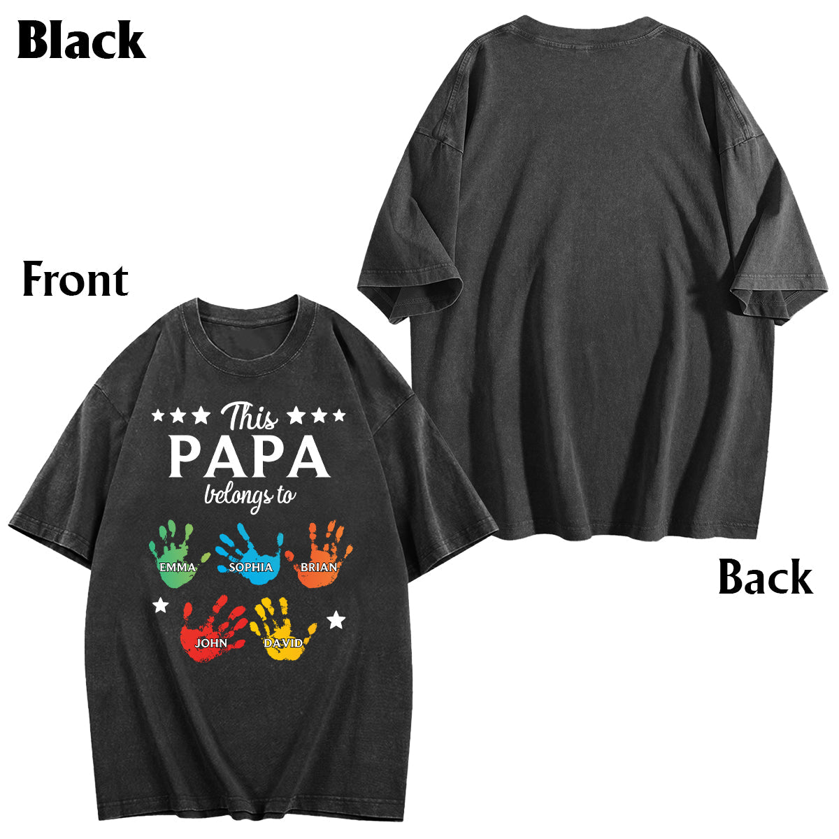 This Papa Belongs To Hands Prints - Personalized Grandpa Wash T-Shirt