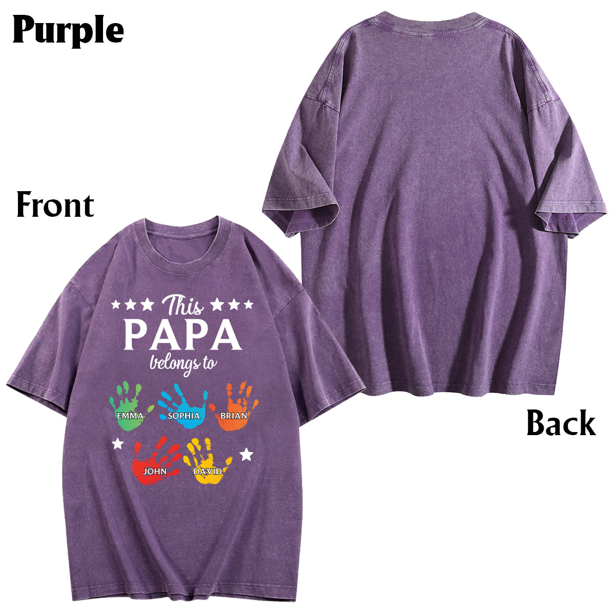 This Papa Belongs To Hands Prints - Personalized Grandpa Wash T-Shirt
