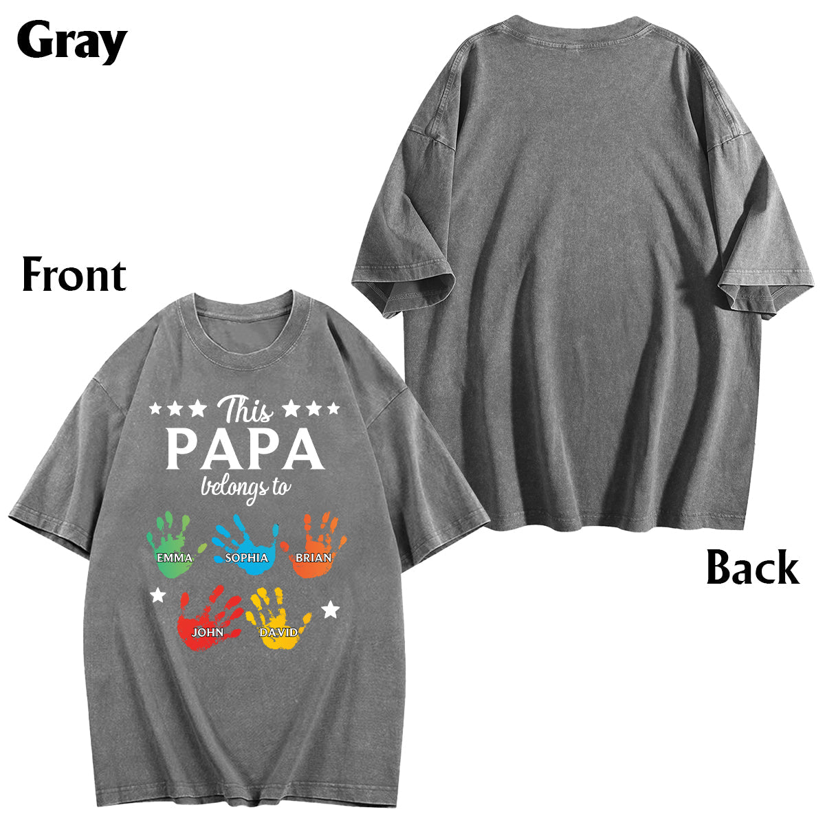 This Papa Belongs To Hands Prints - Personalized Grandpa Wash T-Shirt