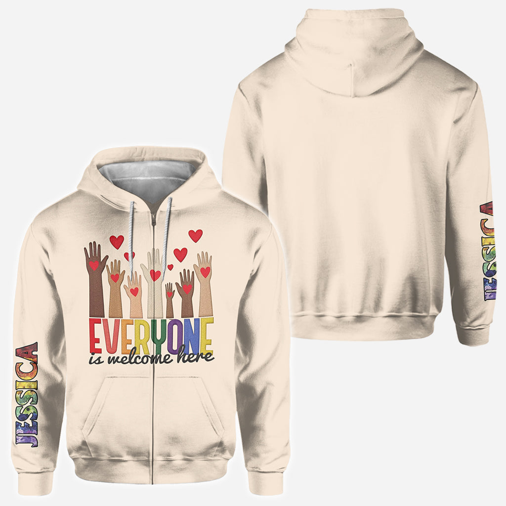 Everyone is Welcome Here - Personalized Teacher All Over Shirt