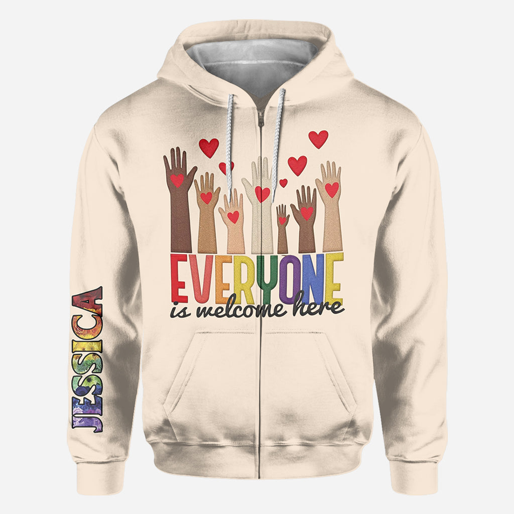 Everyone is Welcome Here - Personalized Teacher All Over Shirt