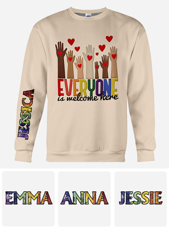 Everyone is Welcome Here - Personalized Teacher All Over Shirt