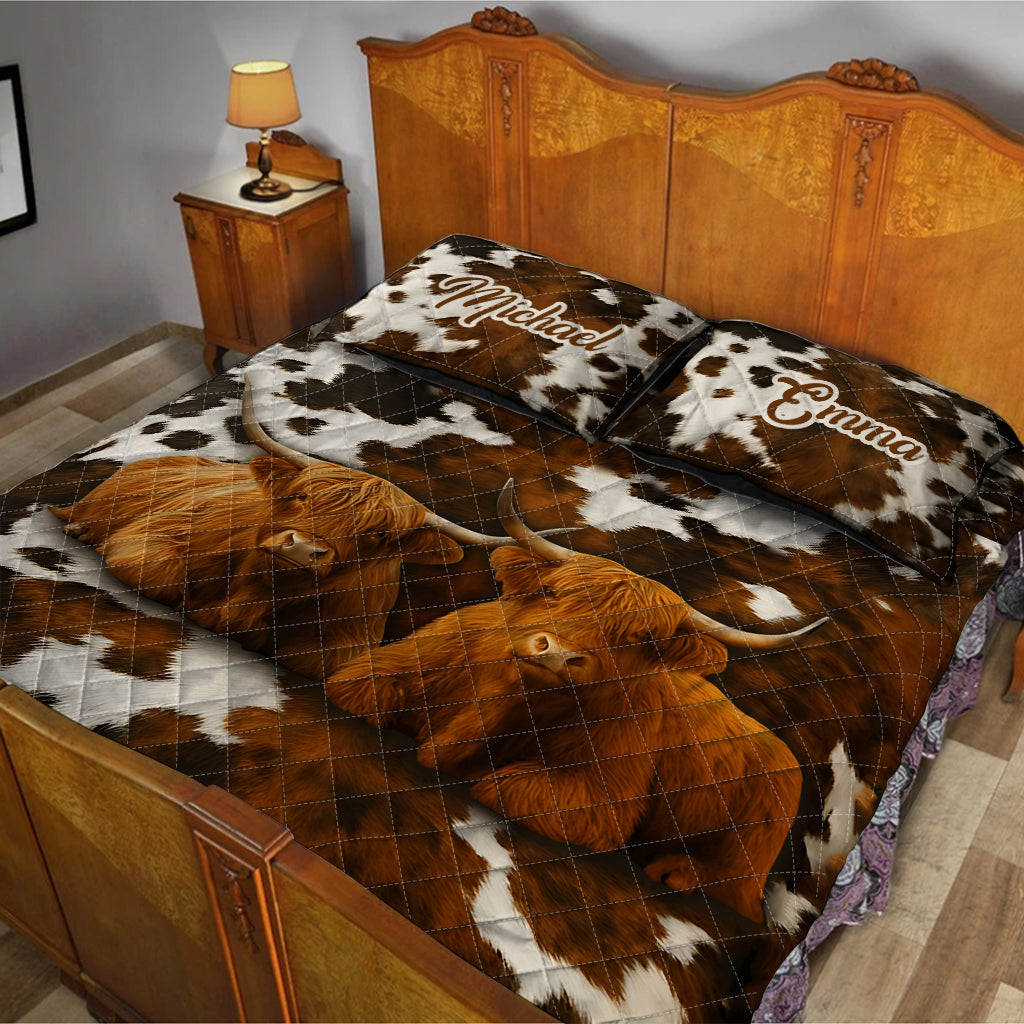Highland Cow Farmer Gift - Personalized Highland Cow Quilt Set